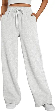 Trendy Queen Women’s Wide Leg Fleece Sweatpants – Winter Baggy Lounge Pants