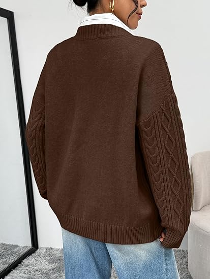 Trendy Queen Women's V Neck Oversized Cable Knit Sweater