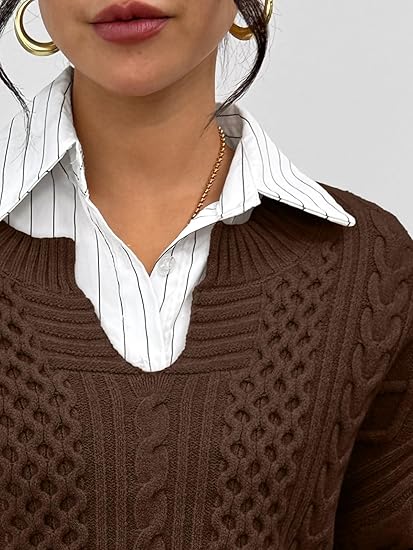 Trendy Queen Women's V Neck Oversized Cable Knit Sweater