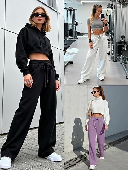 Trendy Queen Women’s Wide Leg Fleece Sweatpants – Winter Baggy Lounge Pants
