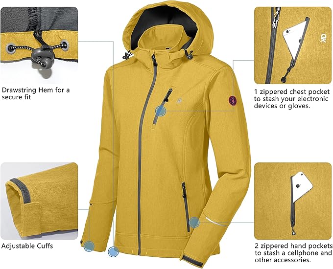 Little Donkey Andy Women's Softshell Ski Jacket with Removable Hood