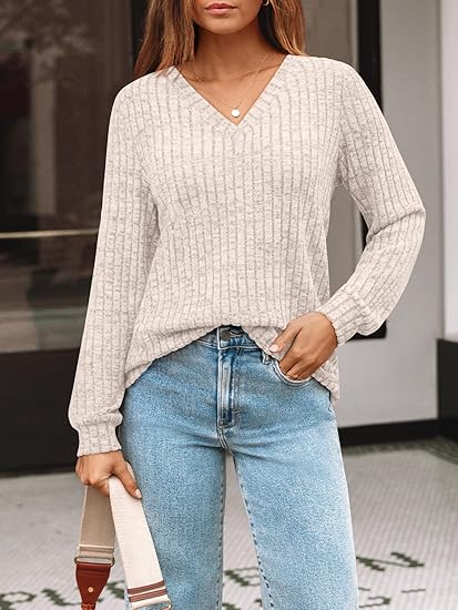 AUTOMET Women’s V-Neck Long Sleeve Top – Fall Fashion Casual Sweater 2025