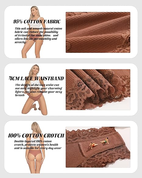 Sth Big Women’s Cotton Underwear – Sexy Lace Brazilian Bikini Panties (6 Pack)